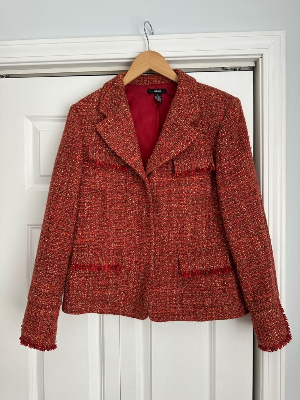 Alfani Punto Red Tweed Fringe-Trim Blazer